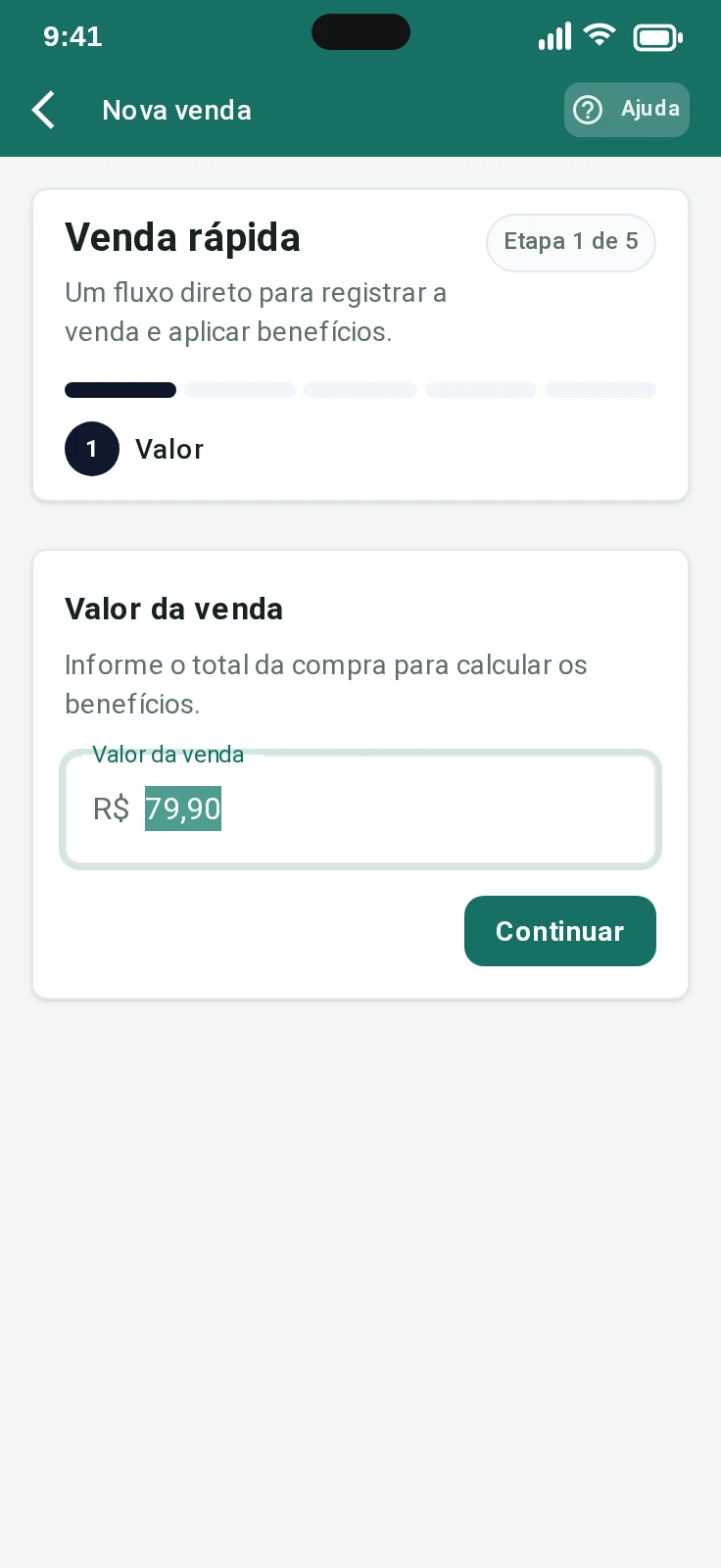 Fluxo de venda rápida no Portal Fidelihub
