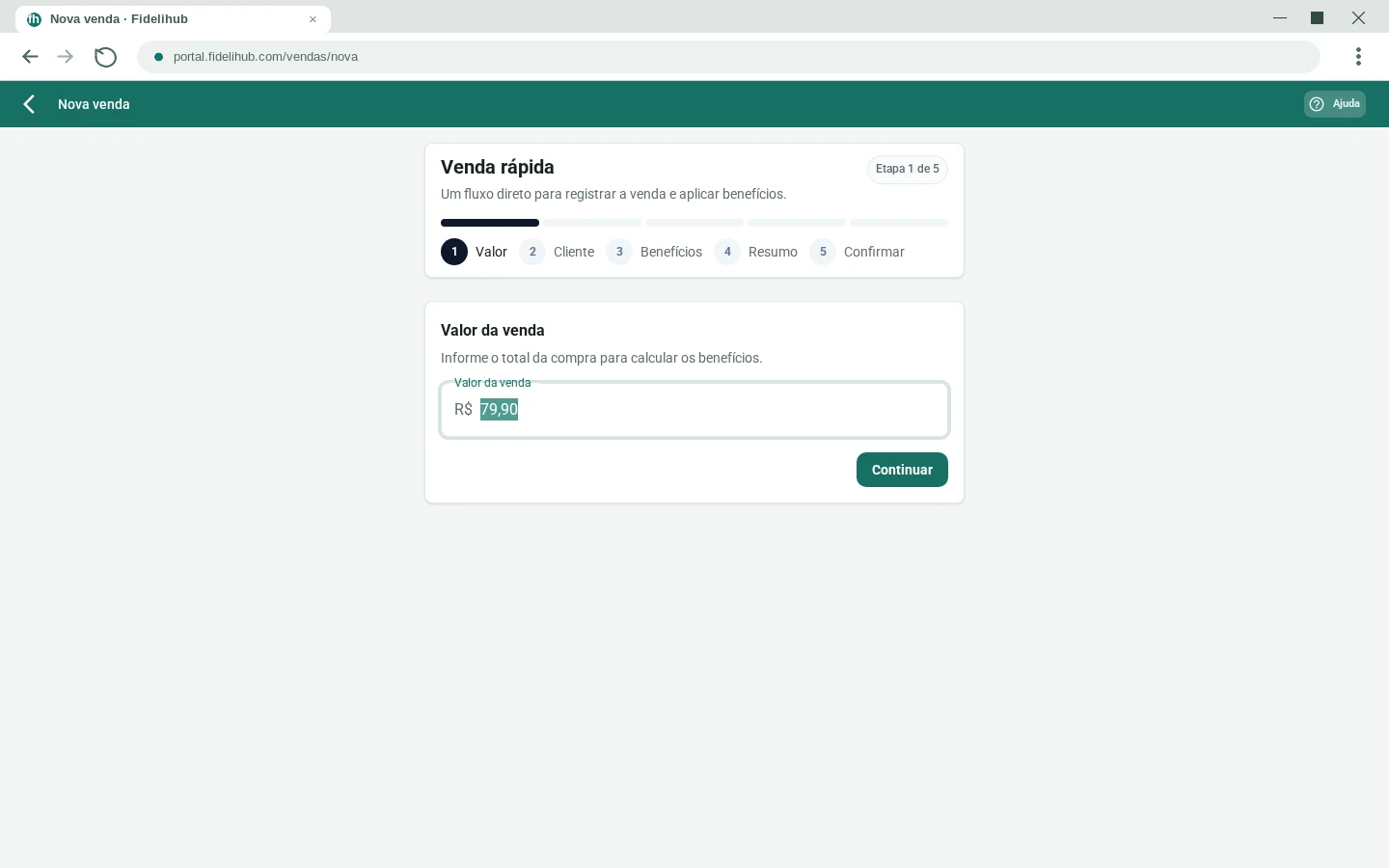 Registro de venda no Portal Fidelihub
