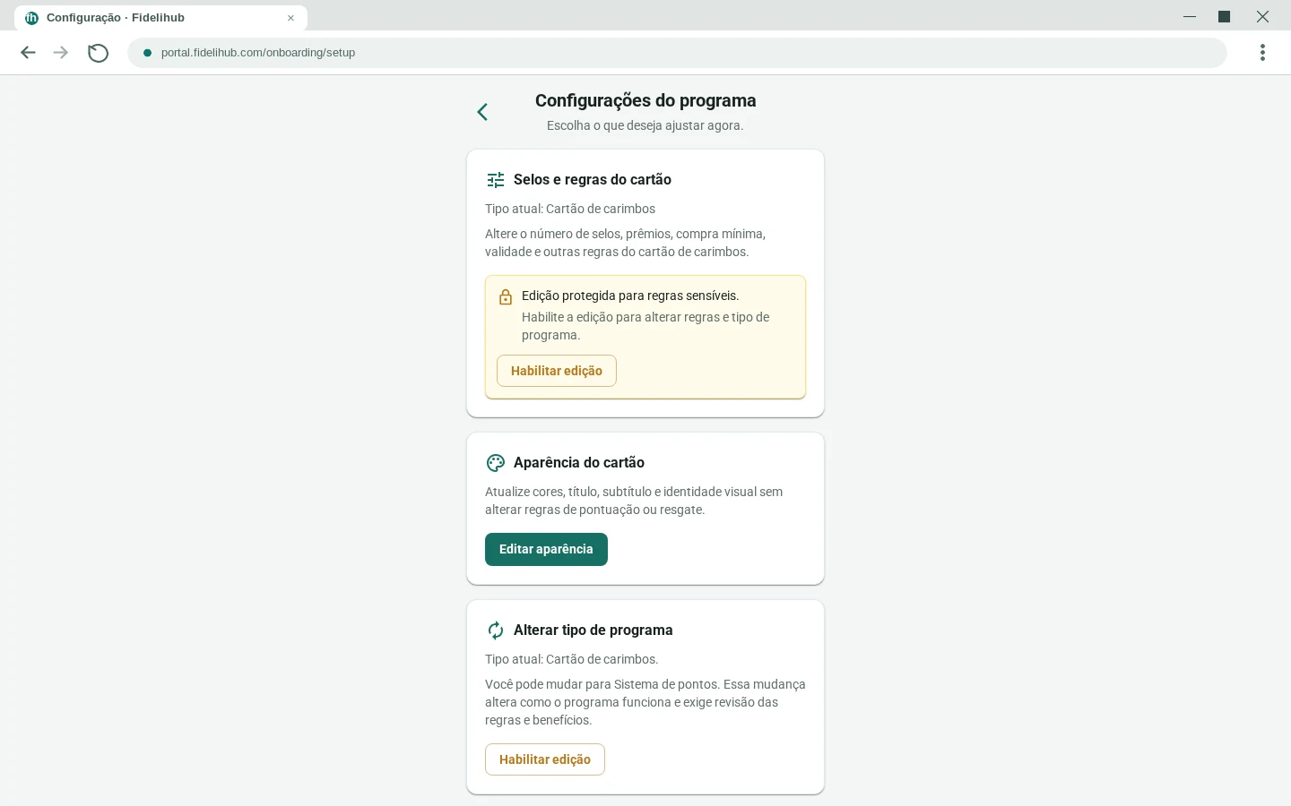 Configuração de programa de fidelidade no Portal Fidelihub